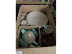 BOX CONTAINING MIXED BRANKSOME MUSHROOM AND GREEN GLAZED CHINA WARE