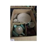 BOX CONTAINING MIXED BRANKSOME MUSHROOM AND GREEN GLAZED CHINA WARE