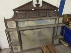 EDWARDIAN 8-SECTIONAL OVERMANTEL MIRROR WITH SWAN NECK PEDIMENT WITH CARVED PANELS WITH OPEN SHELVES