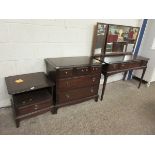 STAG MINSTREL THREE-PIECE BEDROOM SUITE COMPRISING A FIVE DRAWER CHEST BEDSIDE CABINET TRIPLE