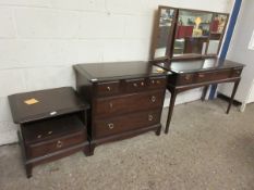 STAG MINSTREL THREE-PIECE BEDROOM SUITE COMPRISING A FIVE DRAWER CHEST BEDSIDE CABINET TRIPLE