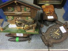 THREE GERMAN MADE CLOCKS ONE FORMED AS A HOUSE THE OTHER AS AN OWL PLUS ONE OTHER