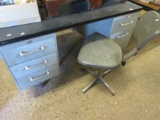 TWIN PEDESTAL ENGINEERING DESK WITH REXINE TOP TOGETHER WITH MATCHING CHAIR