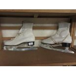 PAIR OF CANADIAN MADE WHITE LEATHER ICE SKATES