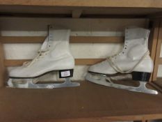 PAIR OF CANADIAN MADE WHITE LEATHER ICE SKATES