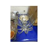 OCTOPUS FORMED STAND WITH GLASS BOWL TOGETHER WITH A BEECHWOOD BASED CAKE DISPLAY STAND