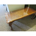 MAHOGANY FRAMED RECTANGULAR GLASS TOPPED COFFEE TABLE