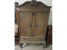 OAK FRAMED FRENCH TWO-DOOR CUPBOARD WITH FULL WIDTH DRAWER TO BASE ON PAD FEET