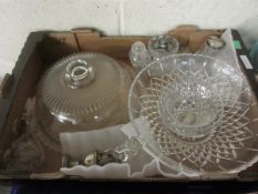 TRAY CONTAINING GLASS CAKE DISH BOWL JUG ETC