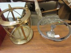 BRASS DISPLAY TOGETHER WITH A GLASS AND CHROMIUM CAKE DISPLAY (2)