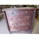 19TH CENTURY MAHOGANY SCOTCH CHEST OF TWO OVER THREE FULL WIDTH DRAWERS WITH TURNED KNOB HANDLES