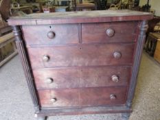 19TH CENTURY MAHOGANY SCOTCH CHEST OF TWO OVER THREE FULL WIDTH DRAWERS WITH TURNED KNOB HANDLES