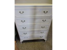 WHITE WOOD FIVE FULL WIDTH DRAWER CHEST WITH BRASS HANDLES