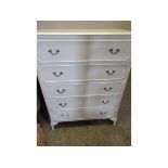 WHITE WOOD FIVE FULL WIDTH DRAWER CHEST WITH BRASS HANDLES