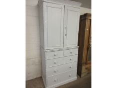 PINE FRAMED PAINTED LINEN PRESS THE TOP FITTED WITH TWO DRAWERS WITH FITTED SHELVES THE BASE WITH