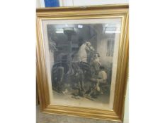 LARGE GILT FRAMED PRINT ENTITLED |FEEDING THE HORSE|