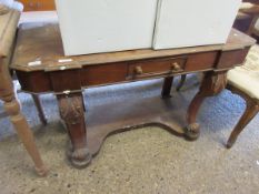 VICTORIAN MAHOGANY DRESSING TABLE (LACKING MIRROR) WITH SINGLE DRAWER AND SHAPED FRONT LEGS