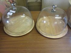 TWO BEECHWOOD BASED DOMED CAKE DISPLAYS