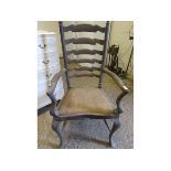 19TH CENTURY MAHOGANY LADDER BACK DINING CHAIR ON PAD FRONT FEET