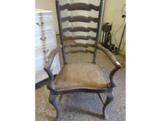 19TH CENTURY MAHOGANY LADDER BACK DINING CHAIR ON PAD FRONT FEET