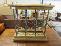 BEECHWOOD AND BRASS FRAMED NINE-SECTIONAL TABLE TOP WINE RACK