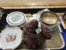 BROWN GLAZED TWO HANDLED TUREEN COLLECTORS PLATES ETC
