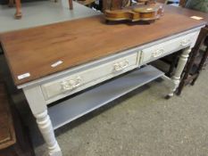 BEECHWOOD TOPPED PAINTED BASE TWO-DRAWER SIDE TABLE