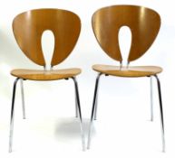 Pair of STVA Globus chairs by Spanish designer Jesus Gasca, chrome and blonde ply (2)