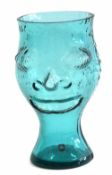 Frank Thrower for Dartington glass, blue ugly face vase moulded with female face to one side,