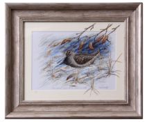 Mark Chester (contemporary), "Winter woodcock - painted with this woodcock pin feather", acrylic,