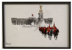 Brandon (20th century), Parade before Buckingham Palace, oil on canvas, signed lower left, 50 x 75cm