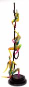 Contemporary bronze sculpture in the manner of Dorit Levinstein, of three acrobats, coloured in