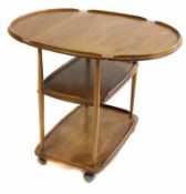 Ercol drop leaf tea trolley, three-tier with original ball casters, 70 x 76cm