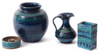 Group of four various 20th century Studio pottery pieces, all decorated in shades of blue and