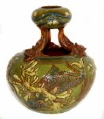 Branum, Barum vase of unusual two-tier design, the top smaller circular bowl attached with three