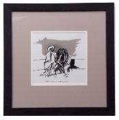 •AR Douglas Farthing (contemporary), "Afghan men and watering hole", pen, ink and wash, inscribed