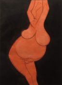 •AR Hermon Shapiro (born 1933), Reclining orange nude, mixed media, 54 x 73cm