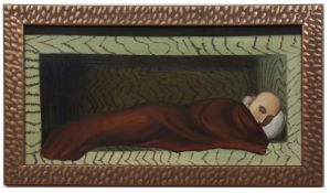 Modern School Sleeping figure, oil on canvas 40 x 79cms