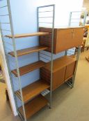 Robert Heal for Staples & Co, ladderax teak modular shelving units comprising a fall-front