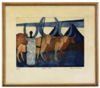 •AR Julian Trevelyan (1910-1988), "Ankole Cattle", coloured etching and aquatint, signed and