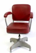 Omal Industrial swivel chair in painted grey metal with chrome highlight to base and original red