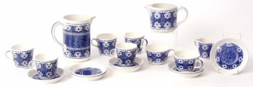 Raija Uosikkinen for Arabia, Finland - a "Ali" pattern tea set with blue transferred patterns to a