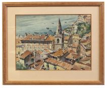 •AR Roland F Spencer Ford (1902-1990), Harbour Town, watercolour, signed lower left, 37 x 47cm