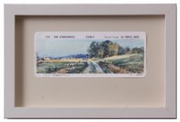 Ian Houston (born 1934), Landscape in North Norfolk, mixed media on ticket, signed lower left, 9 x