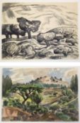 Attributed to Sir Daniel Lascelles (1902-1967), Landscape studies, two watercolours, 20 x 25cm and