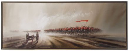 •AR John Bampfield (born 1947), Cavalry, oil on canvas, signed lower left, 46 x 120cm