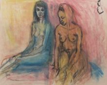 •AR Ann Vane Wright (20th century) "Study of two nudes" pen, ink and crayon 34 x 44cm