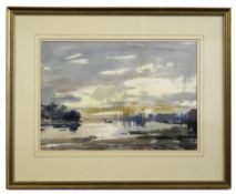 Ian Houston (born 1934), "Evening on the Thames at Chiswick", watercolour, signed lower left, 34 x