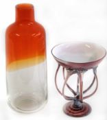 Mid/late 20th century Studio glass vase in clear and orange of slightly tapering cylindrical form