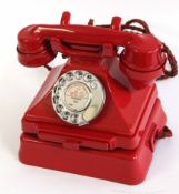 GPO vintage Bakelite telephone in red, model number 232 (S56/2), paper label "Coltishall 361",